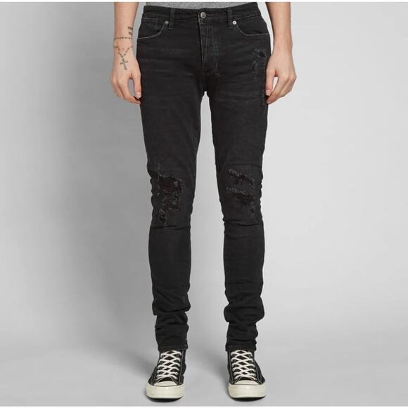 Ksubi Van Winkle Trashed Noir Skinny Jeans Distressed 32" Grunge Indie Sleaze - Picture 1 of 16